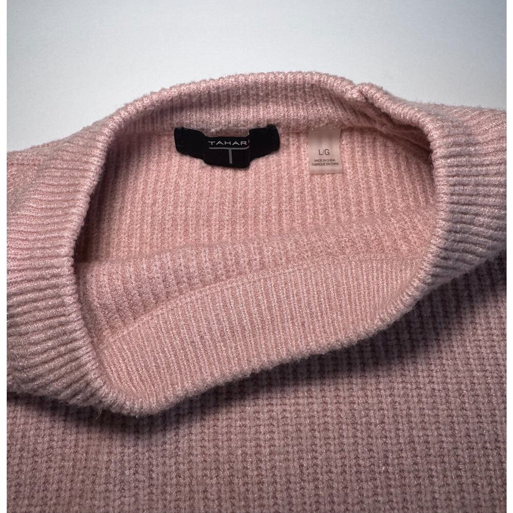 Tahari Blush Pink Ribbed Sweater Women’s Large Crew Neck Soft Knit Pullover - Picture 4 of 10